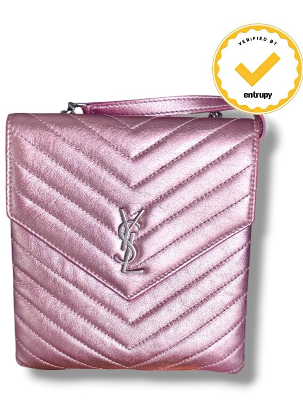 Saint Laurent YSL Monogram Matelasse Double Flap Metallic Pink Lambskin Bag
